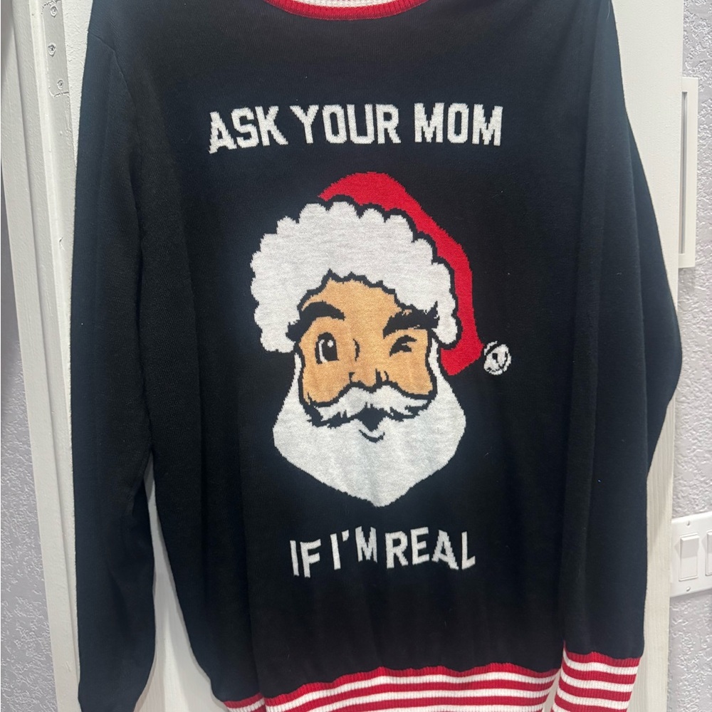 Tipsy Elves Festive Black Sweater with Red and White Accents